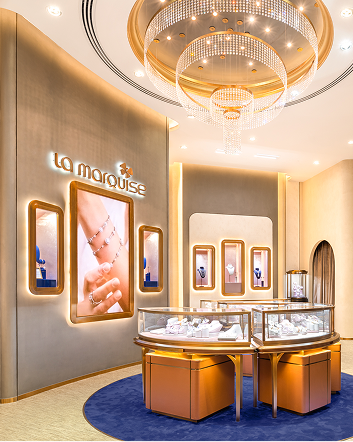 La Marquise boutique interior with fine diamond jewellery displays