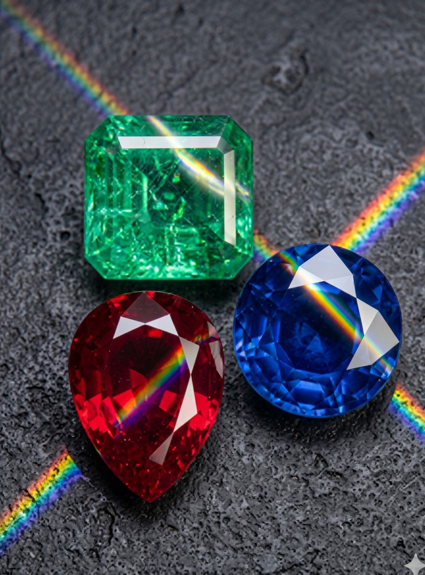 Emeralds, rubies and sapphires sourced globally